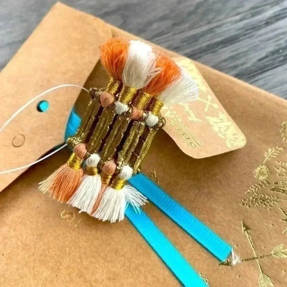 Shiraleah Kiera Brush Ring with Fringe Brush Peach Cream Tassel Gold Tone NWT